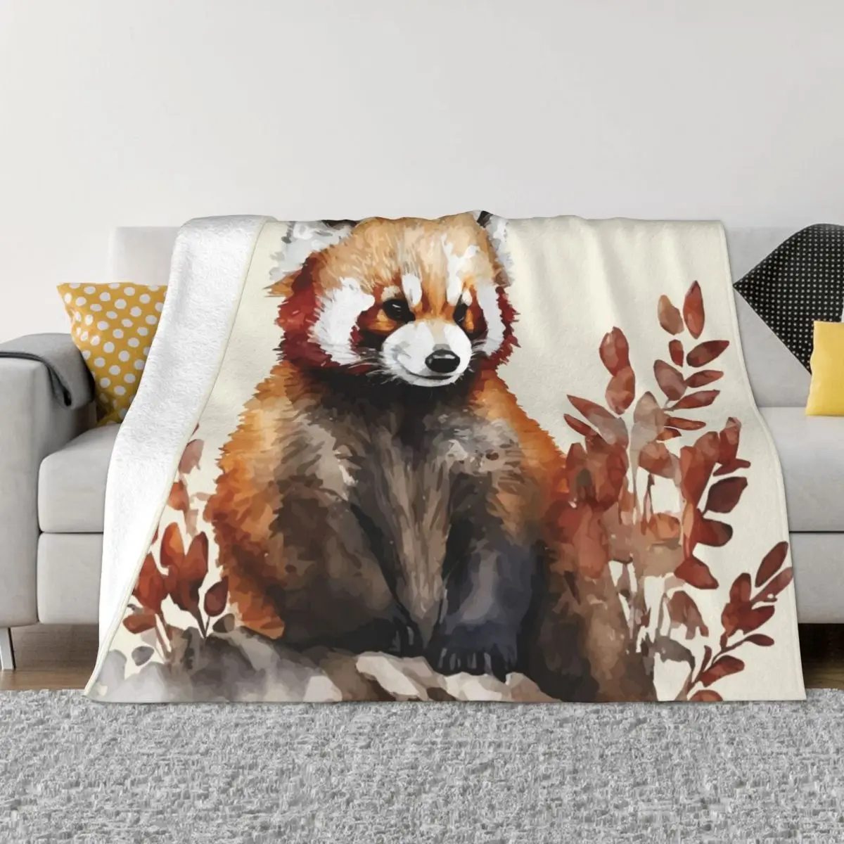 

A Cute Red Panda in an Earthy Watercolor - Boho Spirit Animals Throw Blanket Decorative Sofa Blanket Sofas