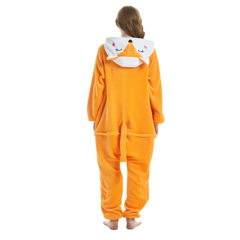 Kigurumi Fox Orange Sleep Onesie Adults 2024 Hooded Jumpsuit Lounge Wear Funny Women Pijama Yellow Home Clothing Halloween Pjs