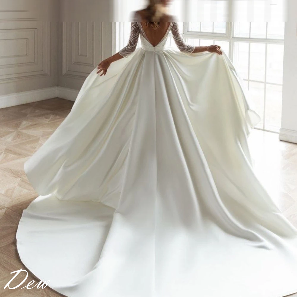 カスタマイズされた絶妙なウェディングドレス高級ホワイトサテンセクシーなVネックファッションブライダルパーティークラシックAライン繊細なブライダルドレス
