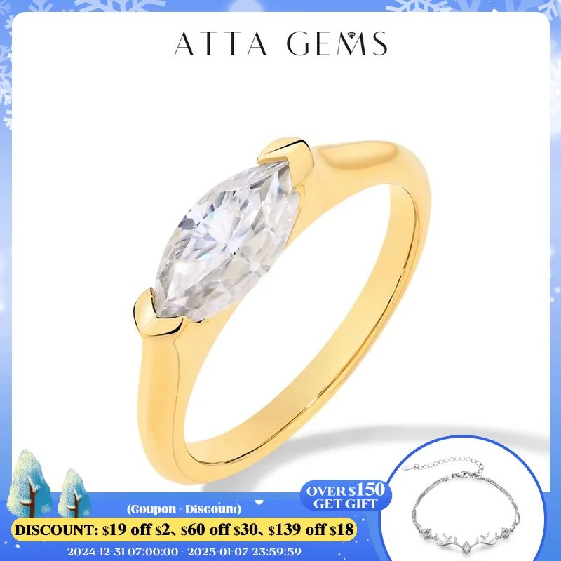 

ATTAGEMS S925 Silver Solid 14K 18K Gold Marquise Cut 1CT Moissanite Diamond Rings for Women Men D Color With Certificed Jewelry