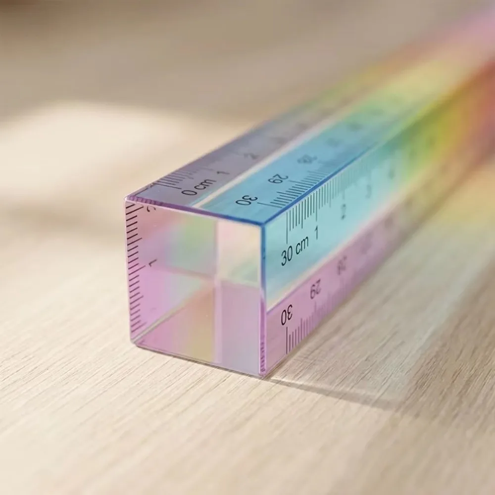 2-in-1 30cm Colored Ruler Acrylic Cube Student Ruler Geometric Drawing Tool Drawing and Measuring Supplies