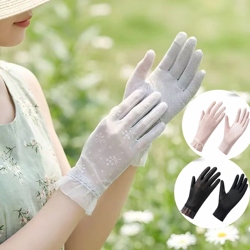 Damen-Handschuhe – Sommer-Sonnenschutzhandschuhe aus eisseidigem Fasergewebe, atmungsaktives, dünnes Design zum Autofahren, Radfahren und für Freizeitausflüge