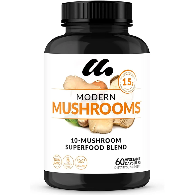 

Mushroom supplements contain lion mane, turkey tail, and cordyceps, providing energy, concentration, immunity, and digestion