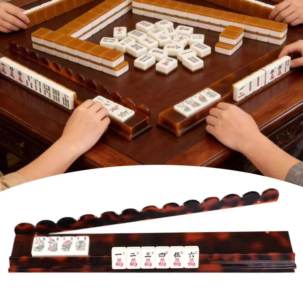 

3-in-1 Magnetic Wavy Acrylic American Mahjong Rack Organizer Transparent Tortoiseshell Tiles Racks with Pusher Ruler
