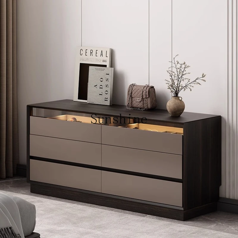 

Italian solid wood light luxury high-end bedroom, bedside storage, minimalist drawers, lockers