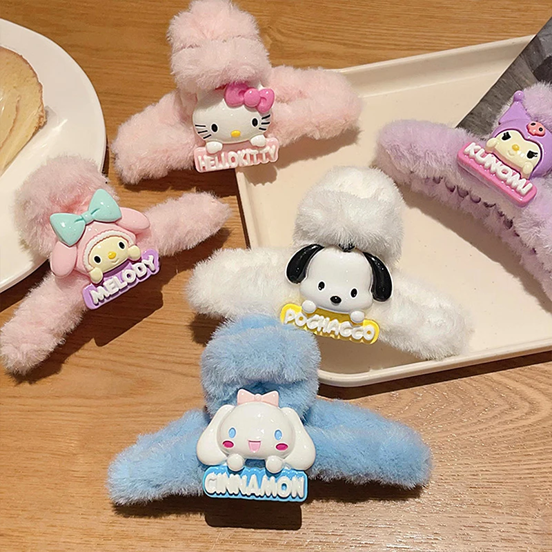 

Симпатичная заколка для волос Sanrio, милая заколка для волос Kuromi Cinnamoroll Hello Kitty, плюшевая Заколка-мелодия в виде акулы, заколка для волос, милые аксессуары для волос в подарок