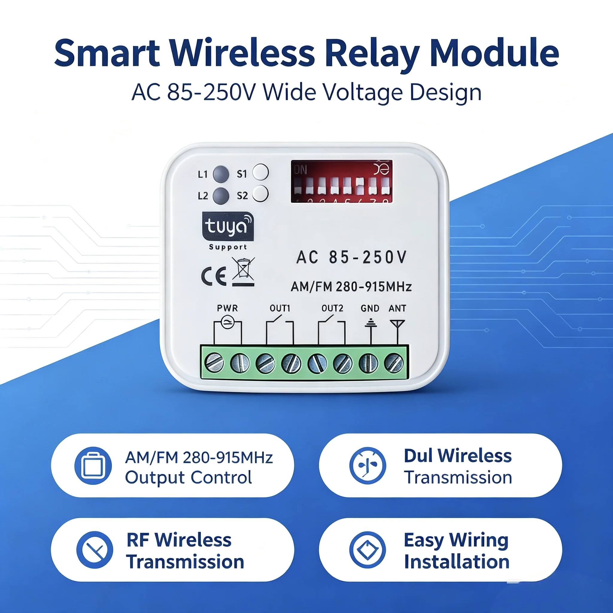 WIFI+ RF 300-868mhz Smart Receiver Garage Door Remote Control Work with Tuya Smart Home Smart APP