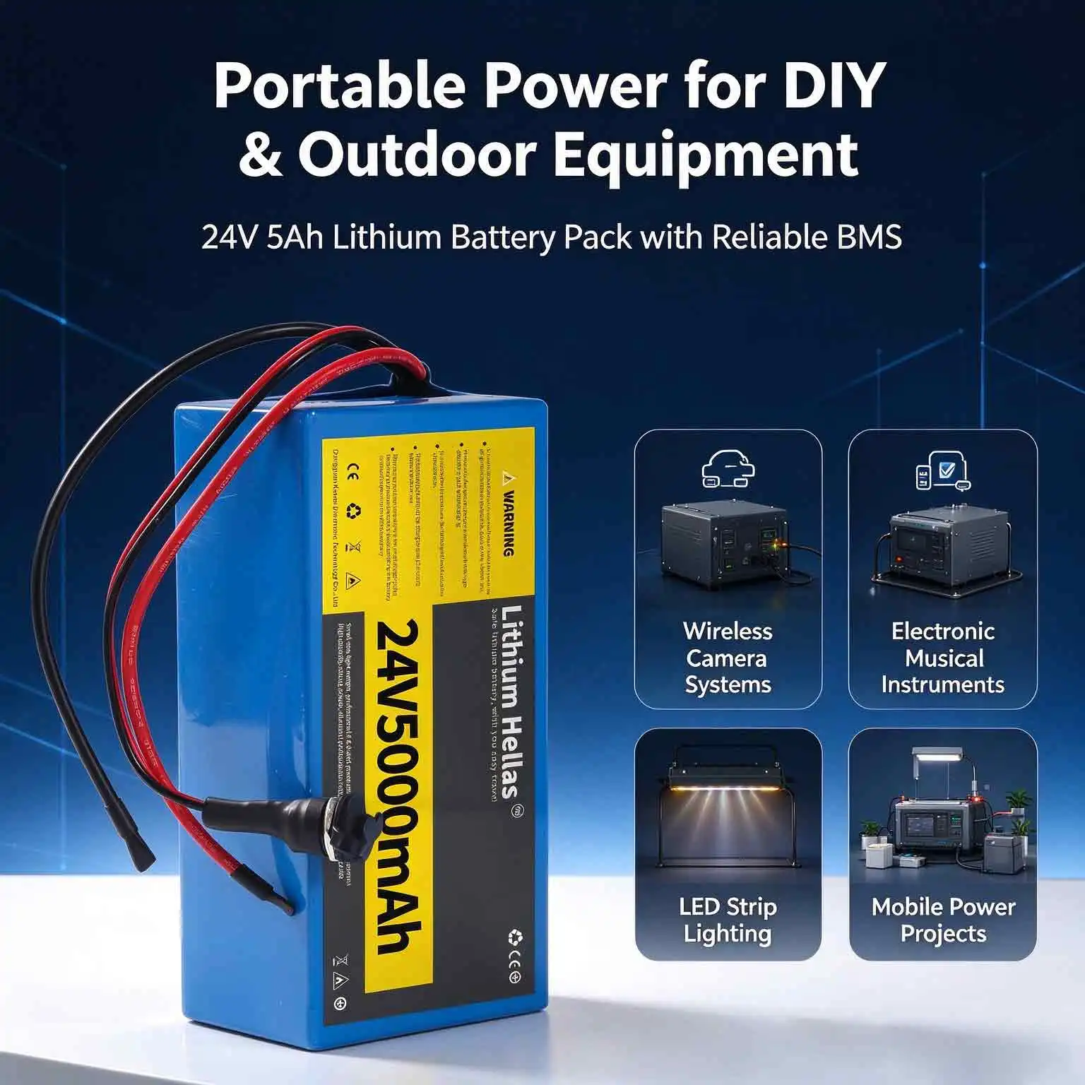 24V 5000mAh Li-ion Rechargeable Battery Pack with 29.4V 1A Charger, Built-in BMS Portable Power Battery for DIY Projects DC Power Supply