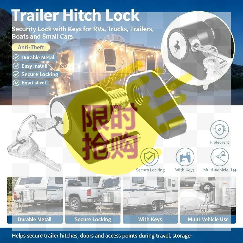 1 Set Heavy Duty Anti-Pick Coupler Lock With 2 Keys 1/4