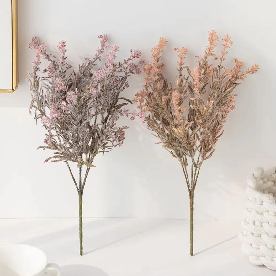 

Artificial flower plant flocking lavender Bouquet Home Vase Table Garden DIY bonsai Wreath Material Wedding Bride Bouquet decor