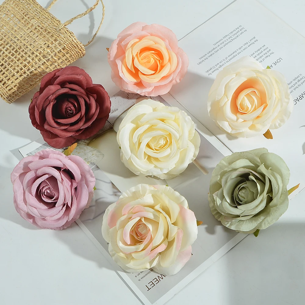 7Pcs11CM Large Artificial Rose Silk Flower Heads For DIY Wedding Party Home Decoration Wreath Scrapbooking Craft Fake Flowers