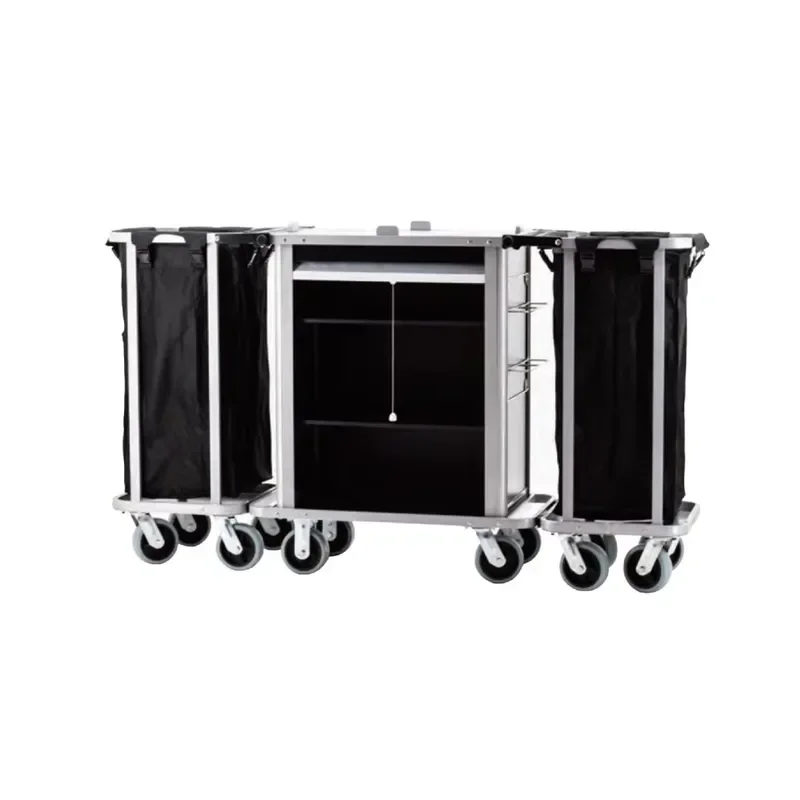 Hotel Aluminum Housekeeping Cart with Double-sided Linen Carts Room Service Trolley Commercial Cleaning Supplies
