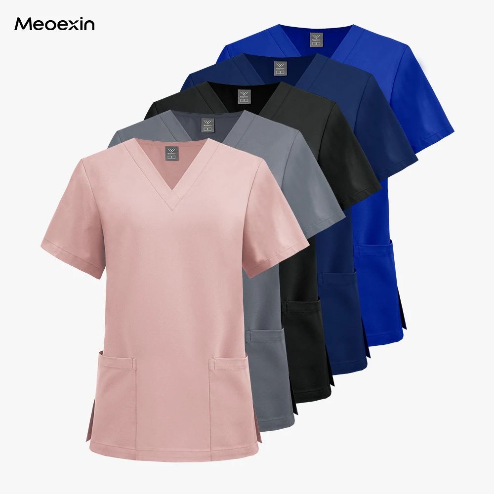 Multicolor Nurse Uniform Beauty Spa Scrub Elastic Spandex Short Sleeved T-shirt Nursing Accessories Men Women Scrubs Tops Unisex