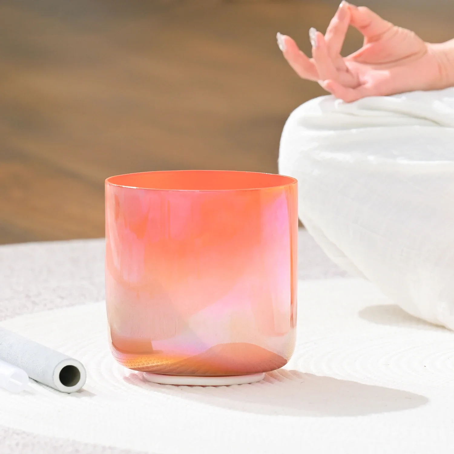7 Inch Dream Flame Nebula Color Alchemy Clear Quartz Crystal Singing Bowl for Sound Healing and Therapy with Mallet