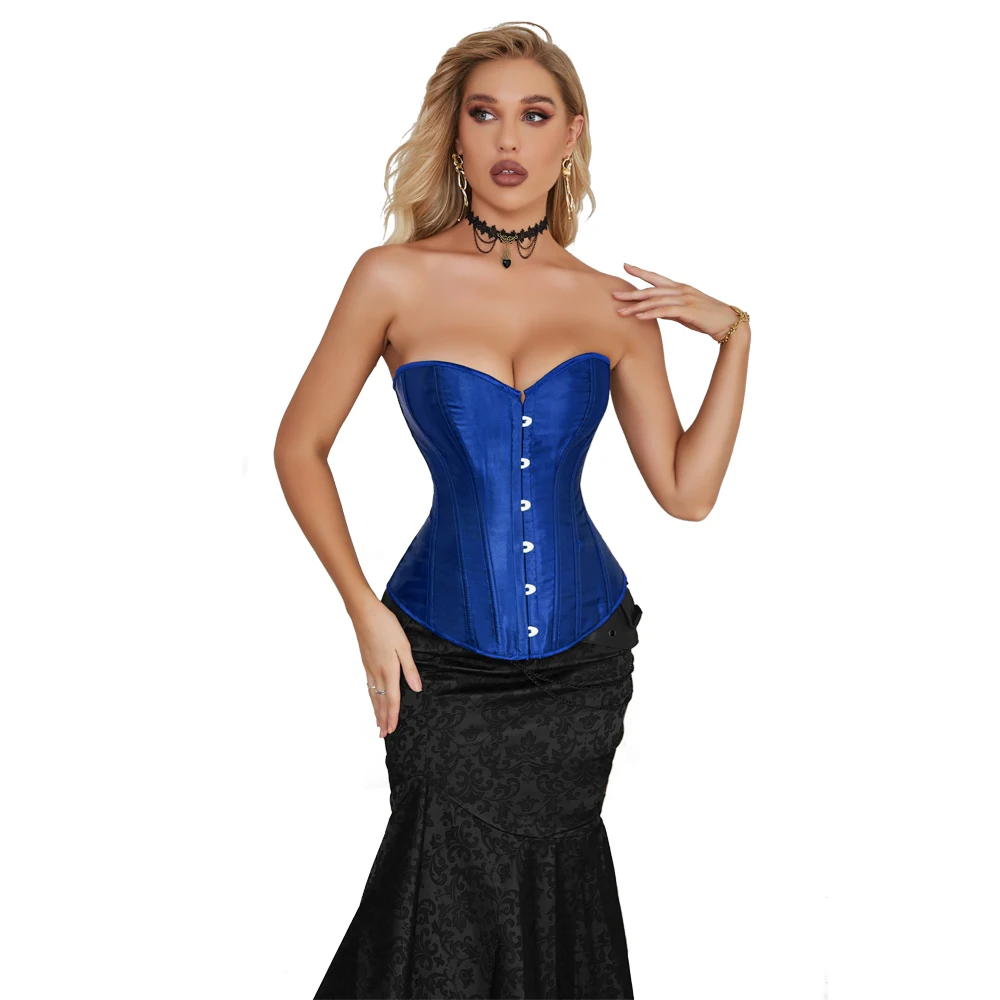 Satin Overbust Corset Plastic Bones Corselet Korset Waist Bustier Top Basques