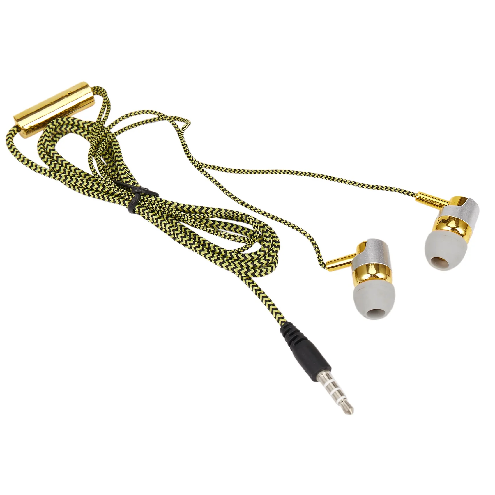 H-169 3.5mm MP3 MP4 Wiring Subwoofer Braided Cord, Universal Music Headphones with Wheat Wire Control(Golden)