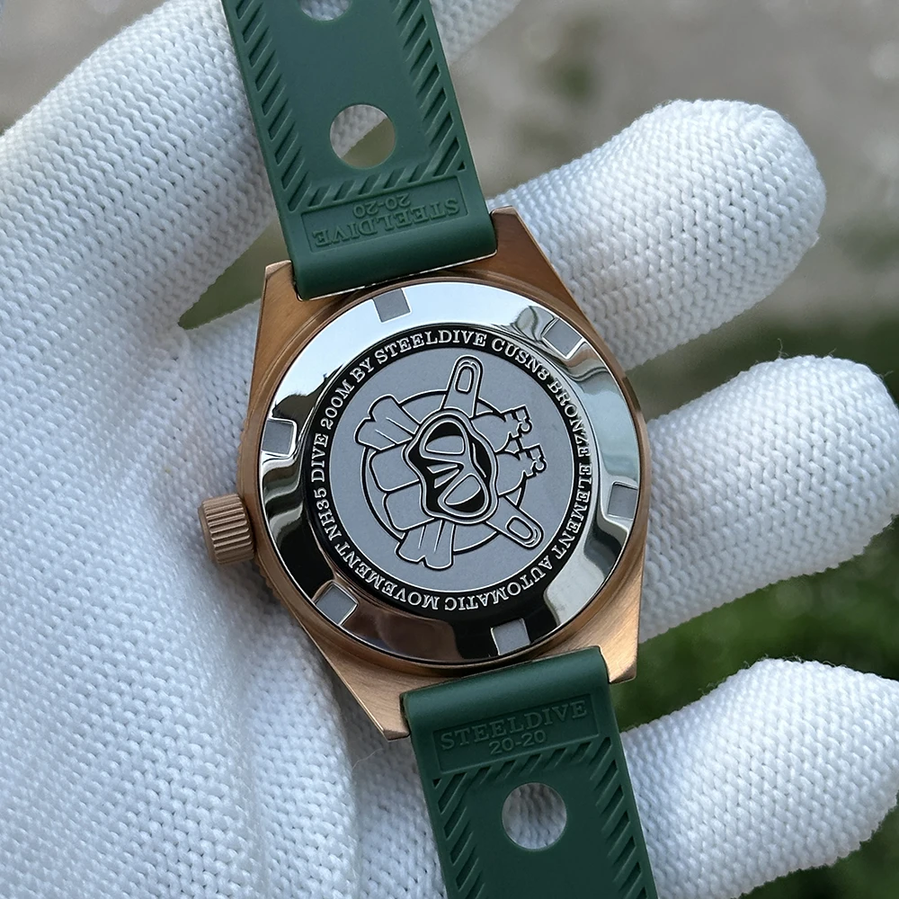 Reloj de buceo STEELDIVE para hombre, reloj de pulsera mecánico automático con piloto de bronce, 20bar C3, zafiro luminoso, bisel de 120 clics NH35