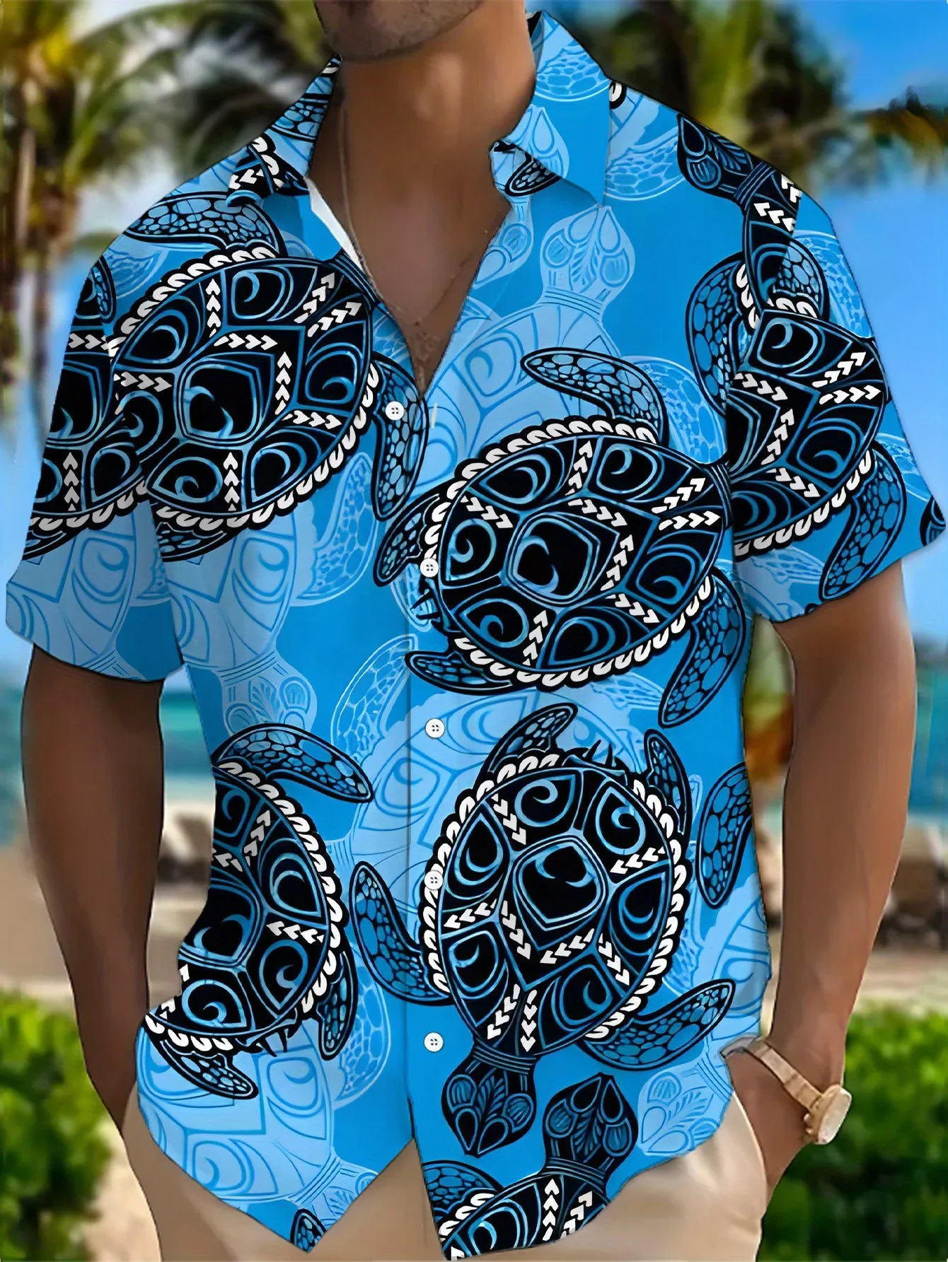 

Summer Loose Fit Men's Hawaiian Shirt Man Short Sleeve Cool Print Breathable Lightweight Beach Party Fashion Tops