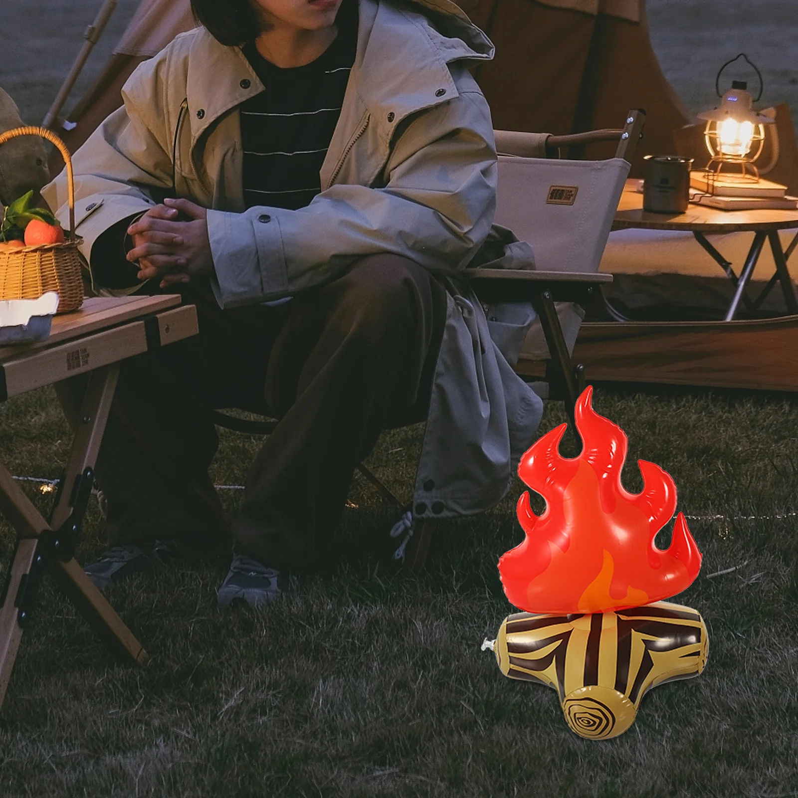 

2Pcs Vivid Inflatable Campfire Decor Lifelike Flame Design Garden Party Prop Reusable Ornament for Events