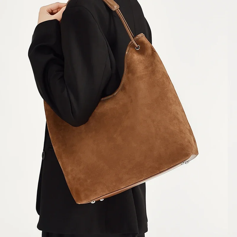 

Autumn and winter women's top-grain suede leather handbag, Large Capactiy commuting Shoulder Bag, designer luxury brand bag