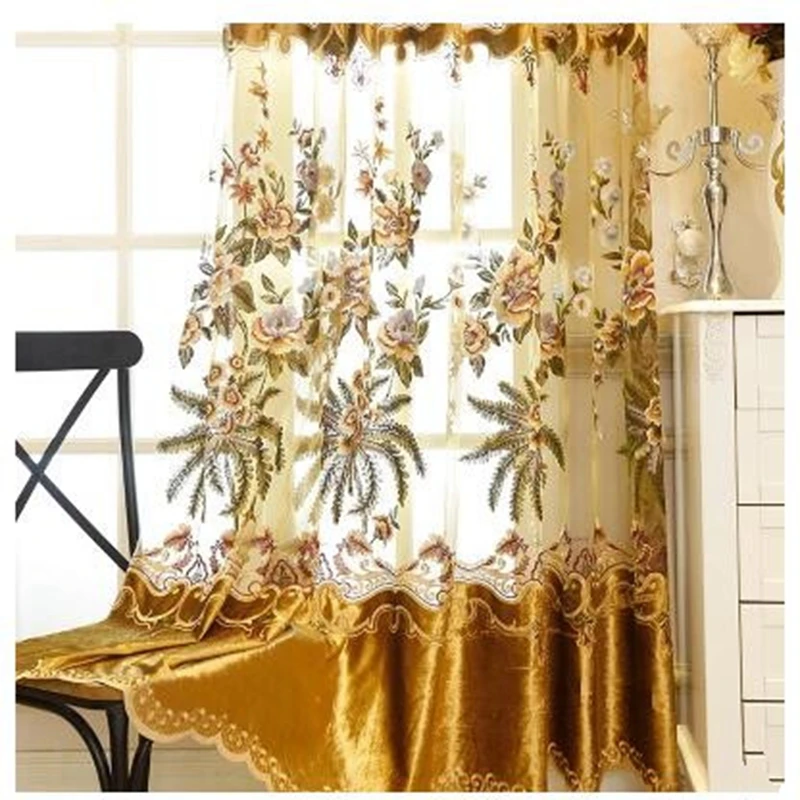 European luxury embroidery, finished curtain, living room, air villa, French window, curtain and window screen.