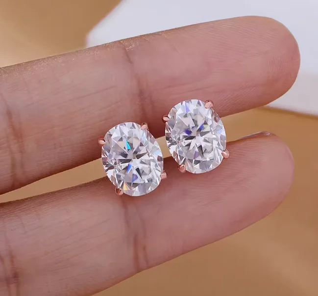 Pendientes de Moissanita Ovalada de  para Mujer, Color D, Diamante Brillante, Plata de Ley 925, Joyería para Fiesta, Regalos