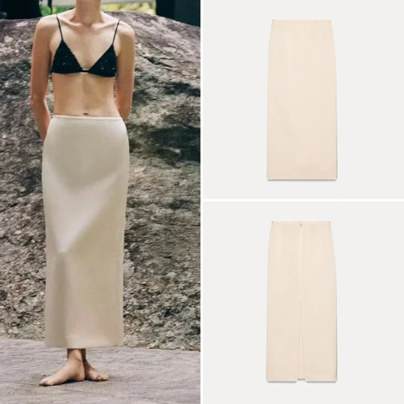 Z jupe tube droite en satin de soie pour femme élégante polyvalente qualité printemps 2025 fibre de polyester 00% jupe premium pour femme