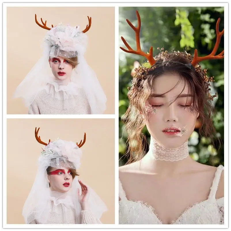 Cisas أغطية الرأس الزخرفية قزم قبعة الغزلان قرن الوعل هيرباند مهرجان لطيف نظام الغابات الرنة أغطية الرأس مجوهرات هدية صغيرة #5