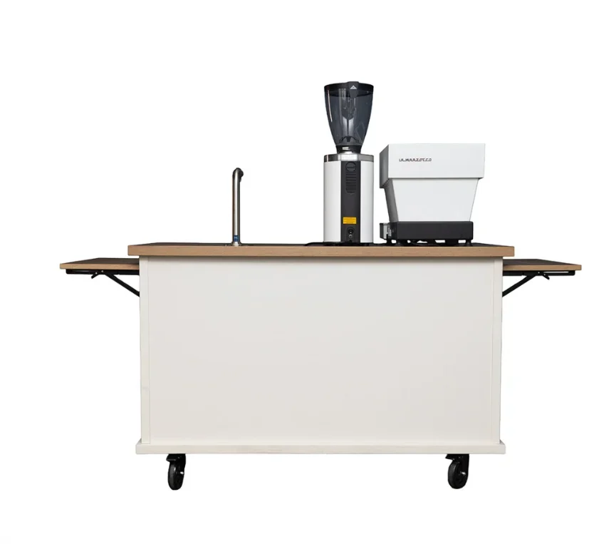 Wooden Detachable Portable 4-Wheel Fast Food Coffee Cart Mobile Bar Counter Food Trailer Store Easy to Install in Car Trunk