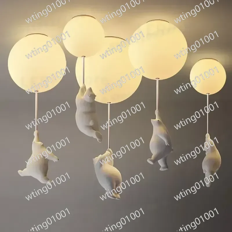 for Nordic Creative Balloon Pendant Light Cartoon Bear Design Warm Glow Ceiling Fixture for Kids Room Bedroom Living Area