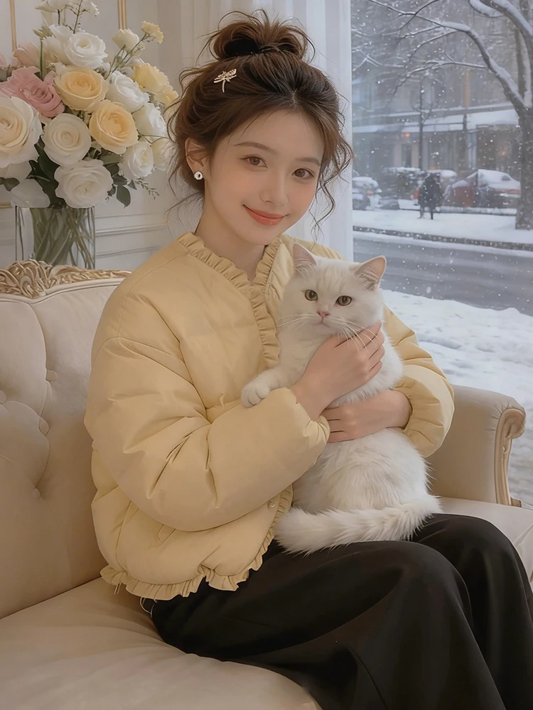 

Утепленная хлопковая куртка-пуховик для женщин, модная теплая верхняя одежда в корейском стиле, свободный крой, длинный рукав