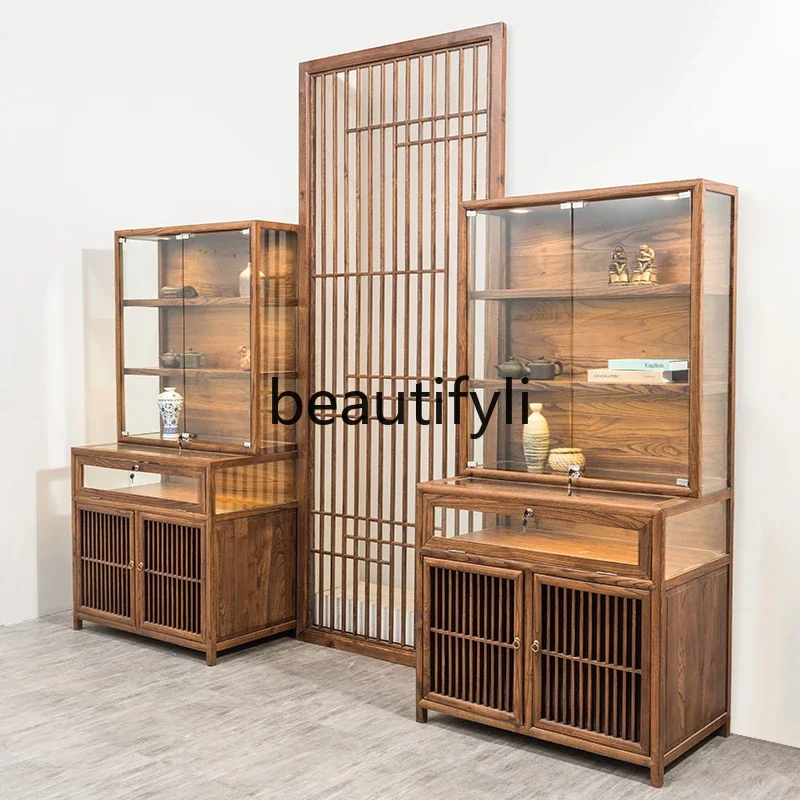 Jewelry Display Transparent Glass Counter Museum Showcase Chinese Solid Wood Tobacco and Alcohol Cabinet