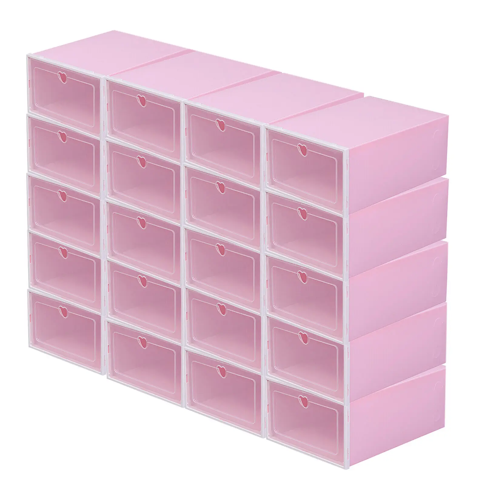 20PCS Pink Shoe Box Storage Organizer Plastic Cabinet High Transparent Sneakers Dustproof Decorative Box Stackable Space-saving