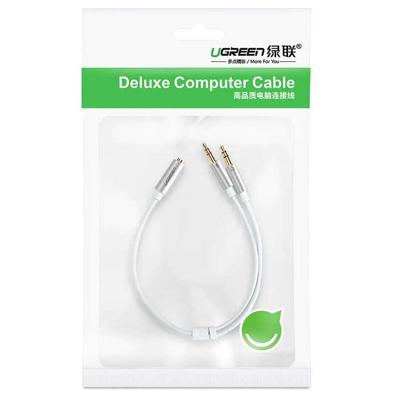 UGREEN Splitter per cuffie per computer Cavo sdoppiatore audio intrecciato da 3,5 mm femmina a 2 doppi maschi da 3,5 mm