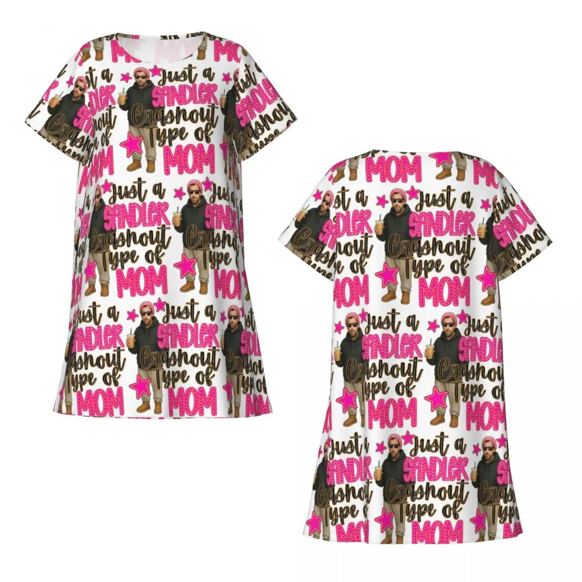 Adam Sandler Mom Meme Retro Short Sleeves Nightdress For Sleeping Sleepshirts Women Short Sleeve Nightgowns Soft Pajama Dress