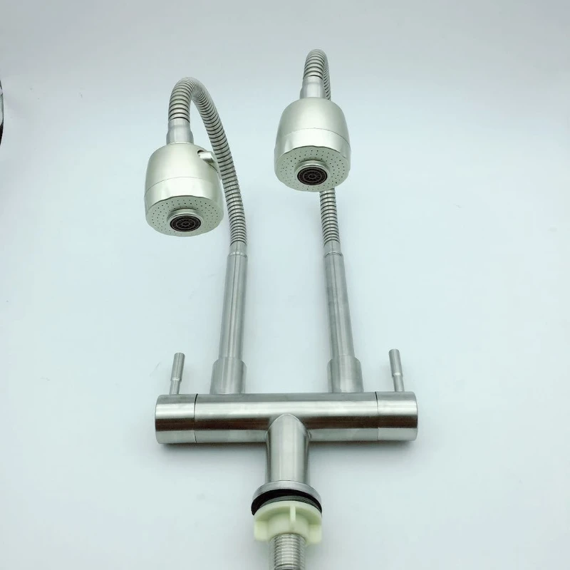 Stainless steel double open universal tube vertical vegetable basin faucet double outlet kitchen single cold faucet sink faucet