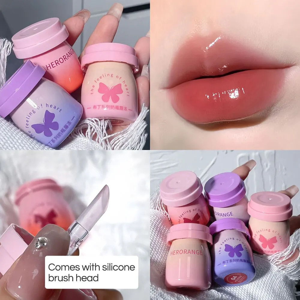 Milk Bottle Jelly Lipgloss Herorange Pudding Series Mirror Lip Jelly High Pigment Long Last Waterproof Women Lipstick