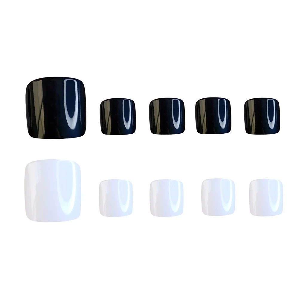 

2Sets Shiny Black Press On Fake Toenail Tips Short False Toe Nails DIY Woman Foot Nail Art Full Cover Manicure Accessories