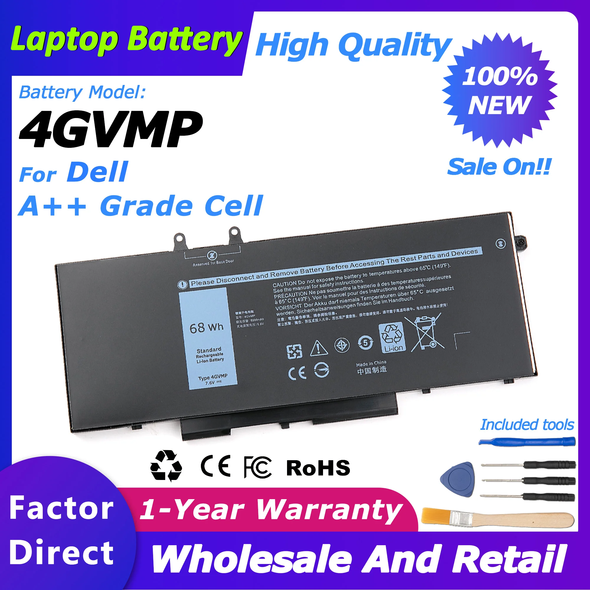

4GVMP 68Wh Laptop Battery For Dell Latitude 5400/E5400/5500/E5500 For Precision 3540 M3540 For Inspiron 7590 series 8950MAH/68WH