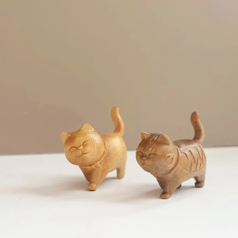 NEW Golden Sandalwood lucky Cat Mini Cute Desktop Ornament Wooden Walking Curiosity Crooked Cat home Decor A gift for a friend