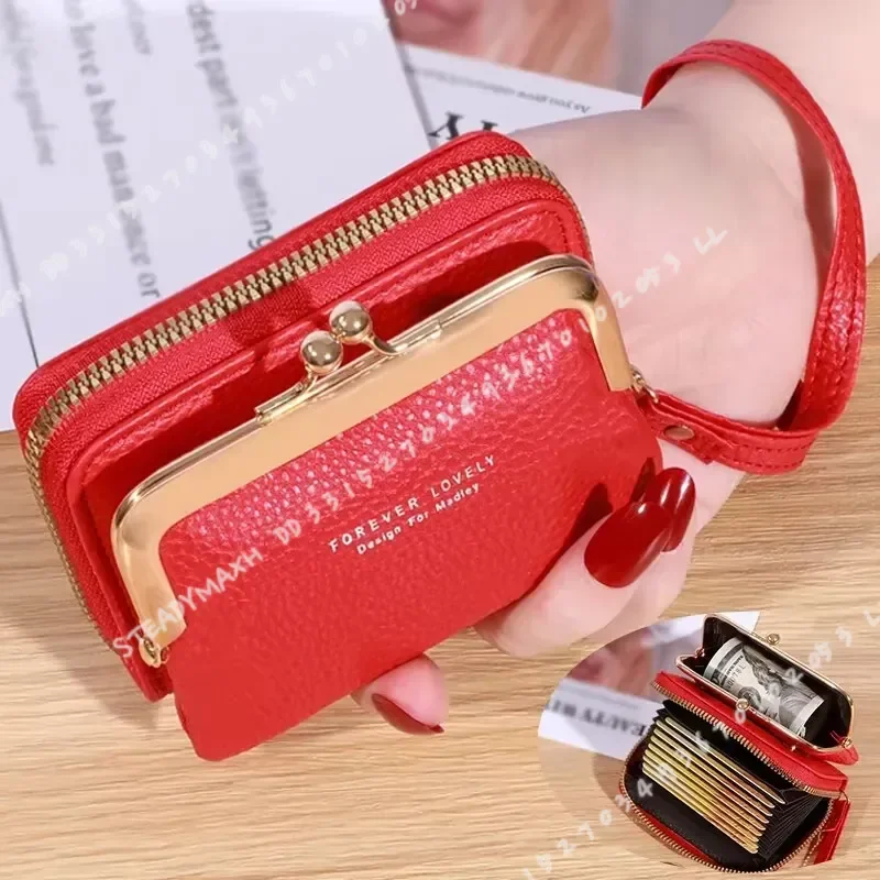 Women Fashion Wrist Strap Short Wallet Large Capacity Coin Clip Bag Multiple Card Slots Money Clip Purse