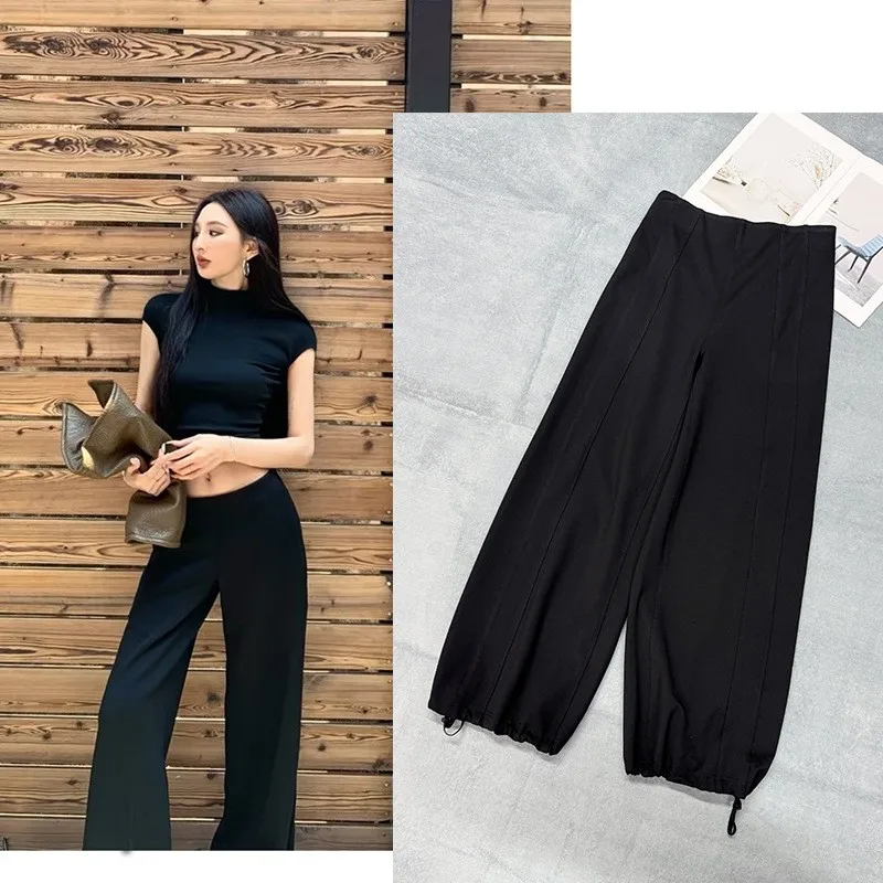 

Женские брюки-палаццо Naked Feel: весенние, драпирующиеся, немнущиеся, из лиоцелла, мягкие, для йоги, с высокой талией, эластичные, прямые, длинные