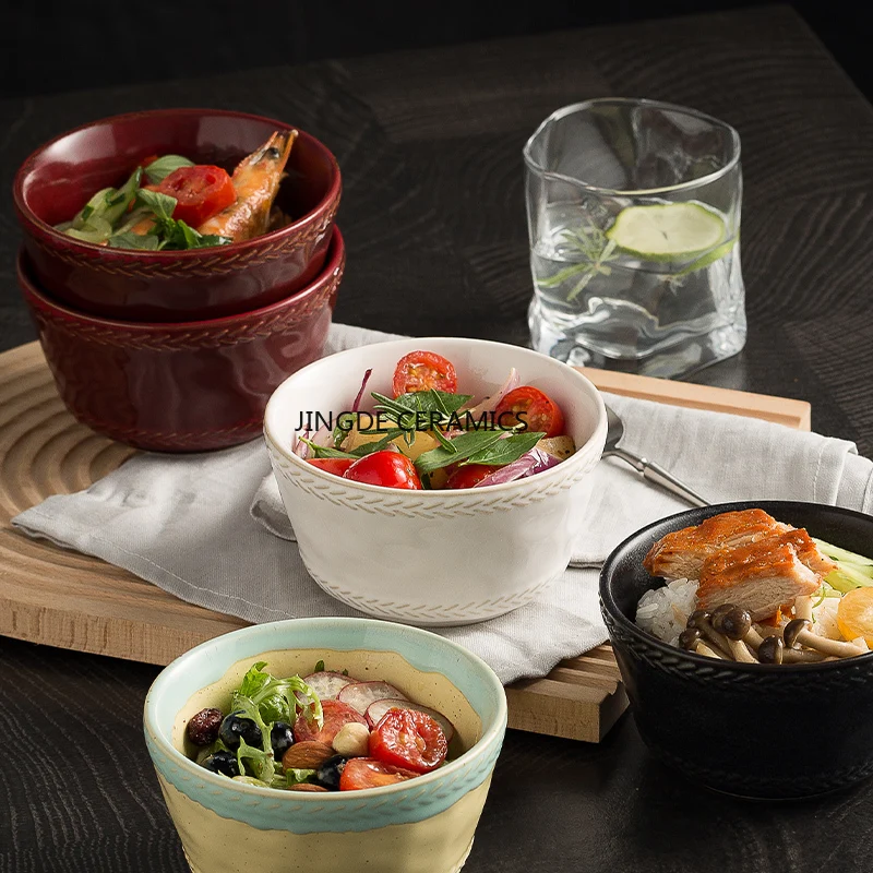 

1pc Underglaze Colored Rice Bowl, Japanese Ceramic Lamian Noodles Bowl ,Household Snack Bowl, Kitchen and Dining Utensils