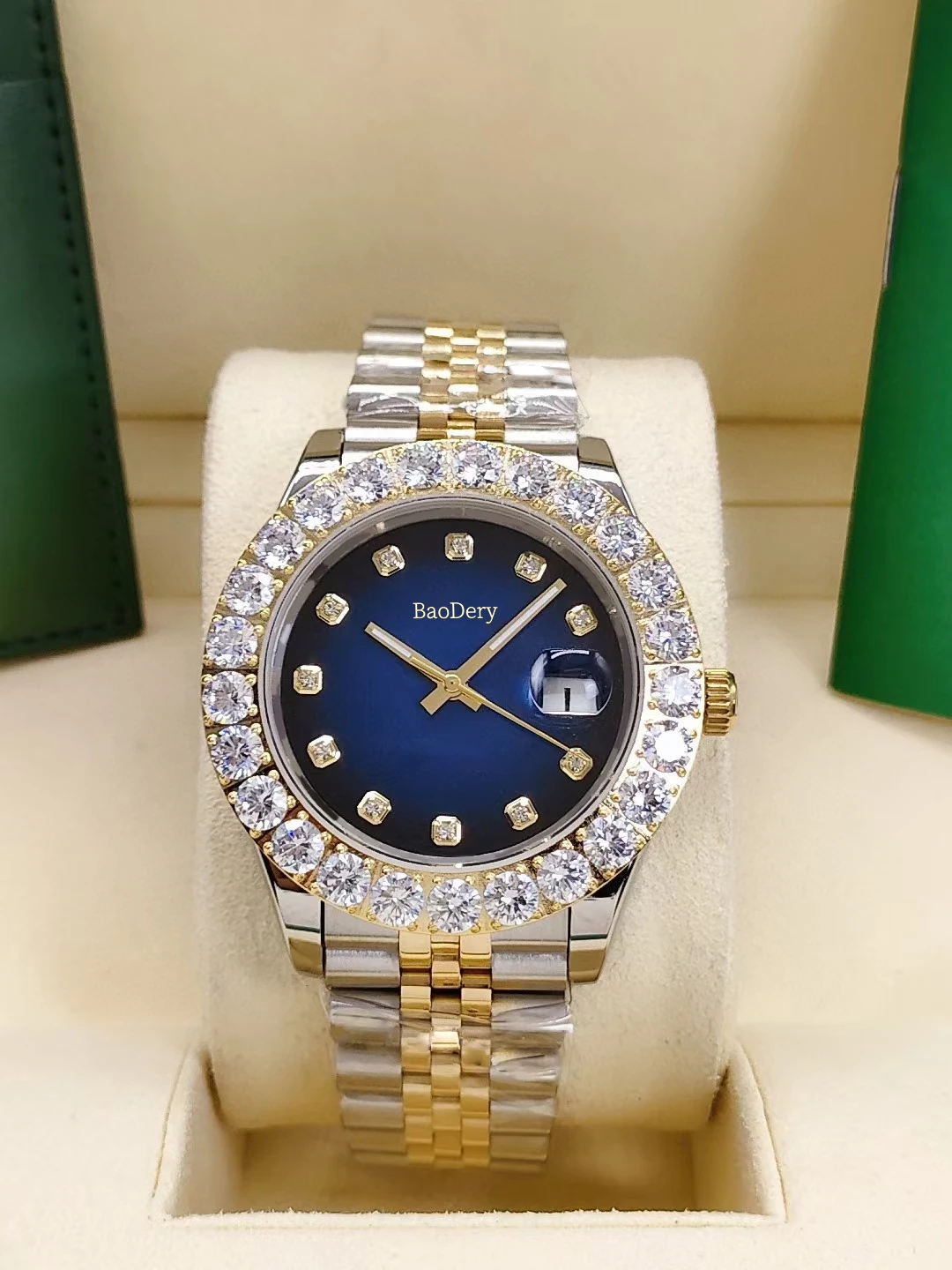 44mm Men's Luxury Automatic Watch with Calendar Window – Waterproof & Circular Design