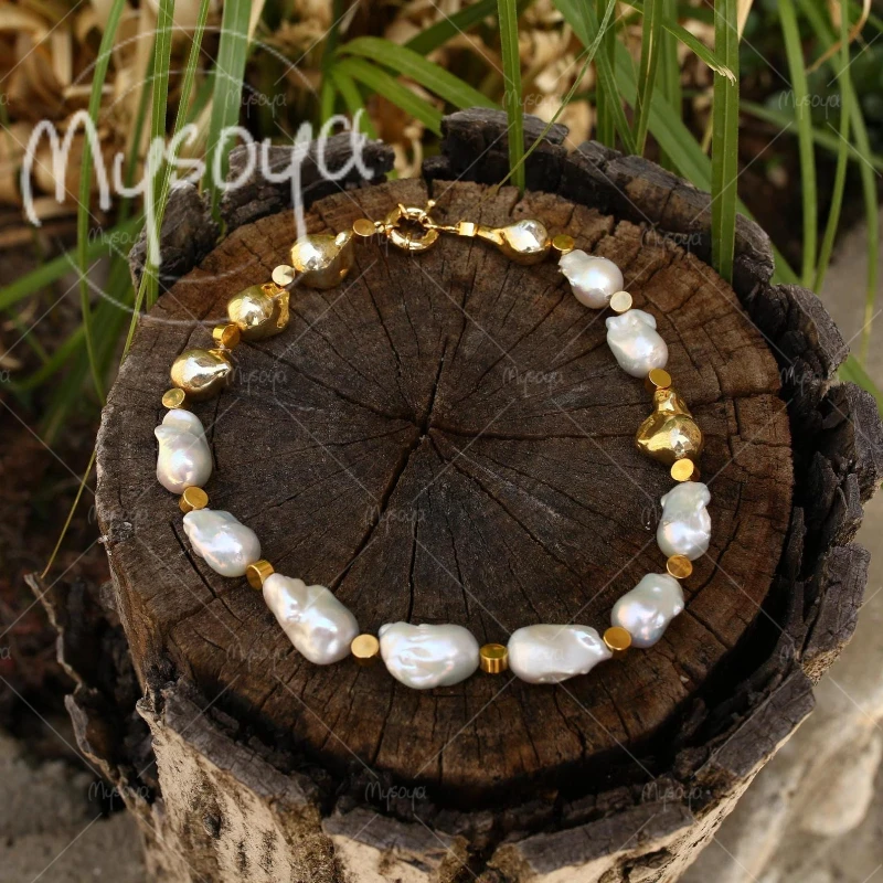 

MYSOYA 13-15mm Large White Baroque Pearl Necklace,Suitable for Birthday/Anniversary/Wedding/Mother's Day/Father's Day Gift A1021