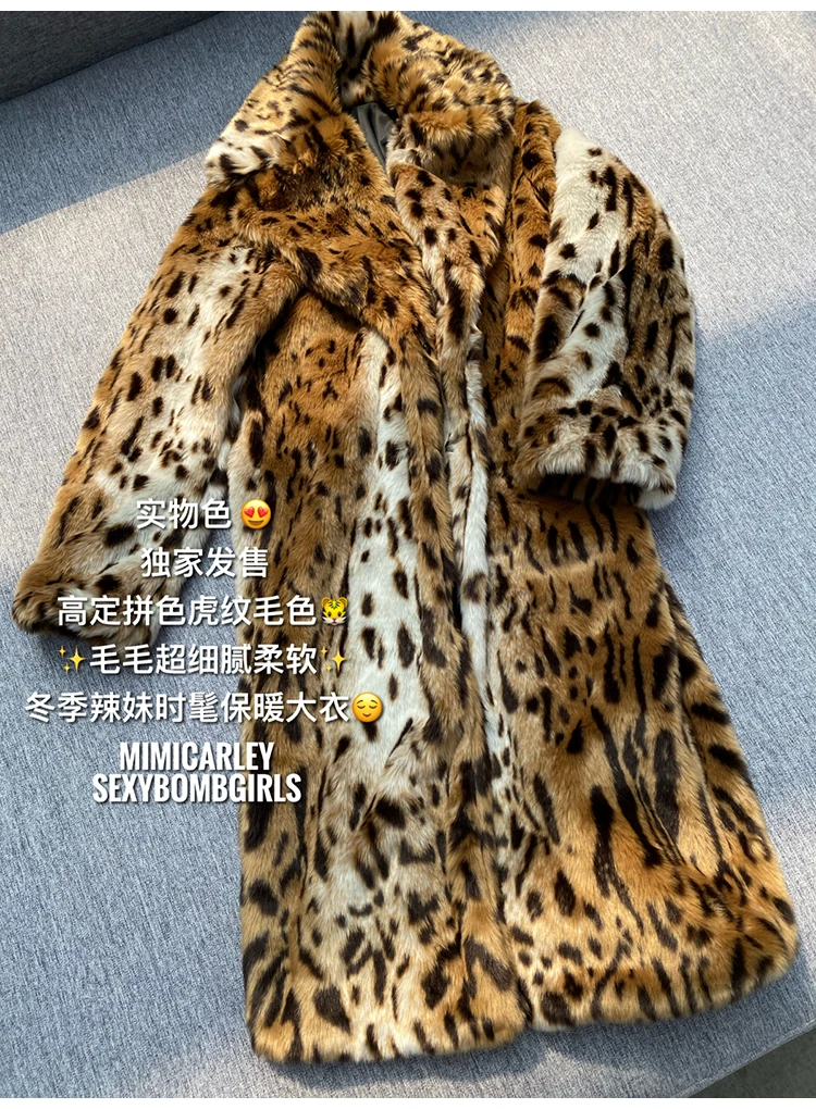 Lautaro Winter Long Warm Thick Leopard Fluffy Faux Fur Coat Women Tiger Print Runway Loose Luxury Designer Clothing Women 2022