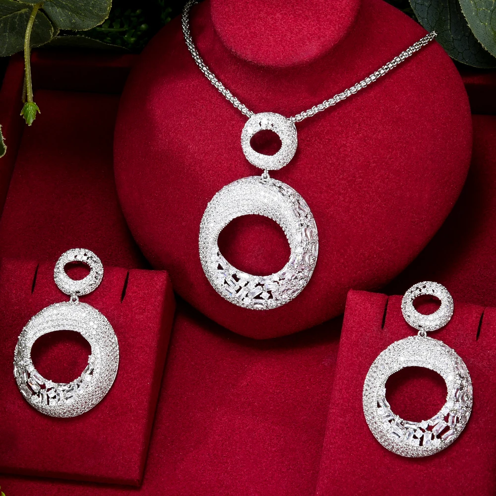 Soramoore Big Round Pendant Necklace Earrings Jewelry Set Ladies Women Wedding Fine Super New Design Fashion New Trendy