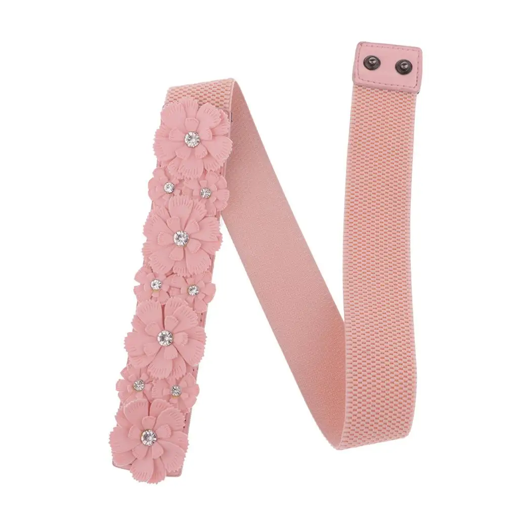 Fashion Flower Rhinestone Waist Band Elastic Wide Corset Belt Chiffon Dress Decor for Skirt with Lace Mini