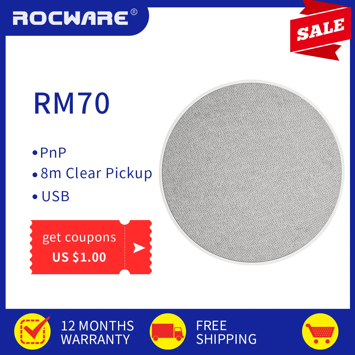 Rocware RM70 Digital Array Microphone for Recording and Online Interaction