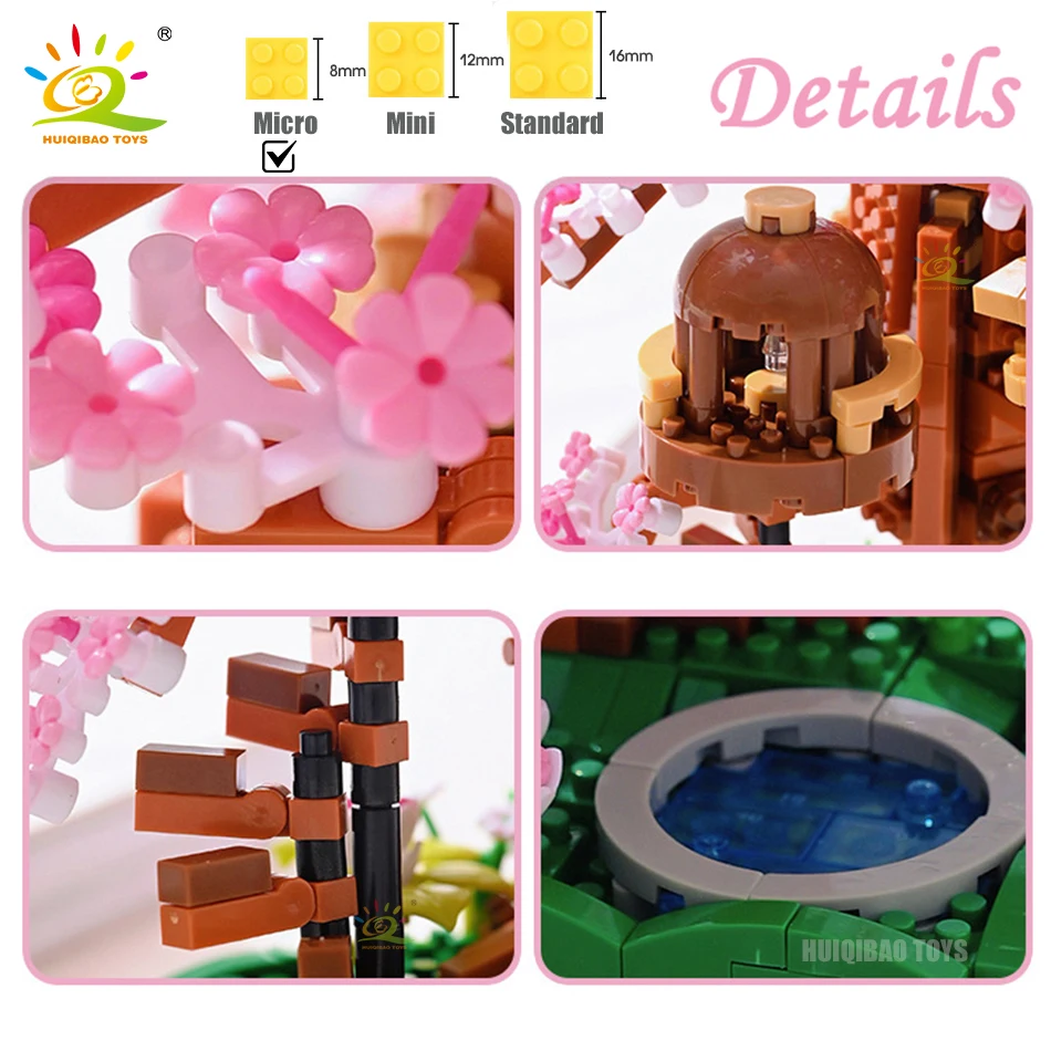 Bloques de construcción MOC para niños y adultos, juguete de ladrillos para armar casa del árbol rosa, flor de cerezo, modelo clásico, DIY, 1109 piezas